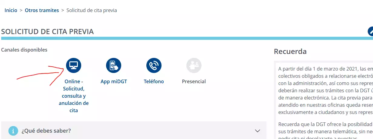 Botón para consultar y anular cita en la web de la DGT