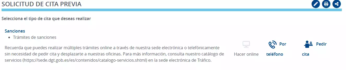 Seleccionar forma de pedir cita previa en la DGT